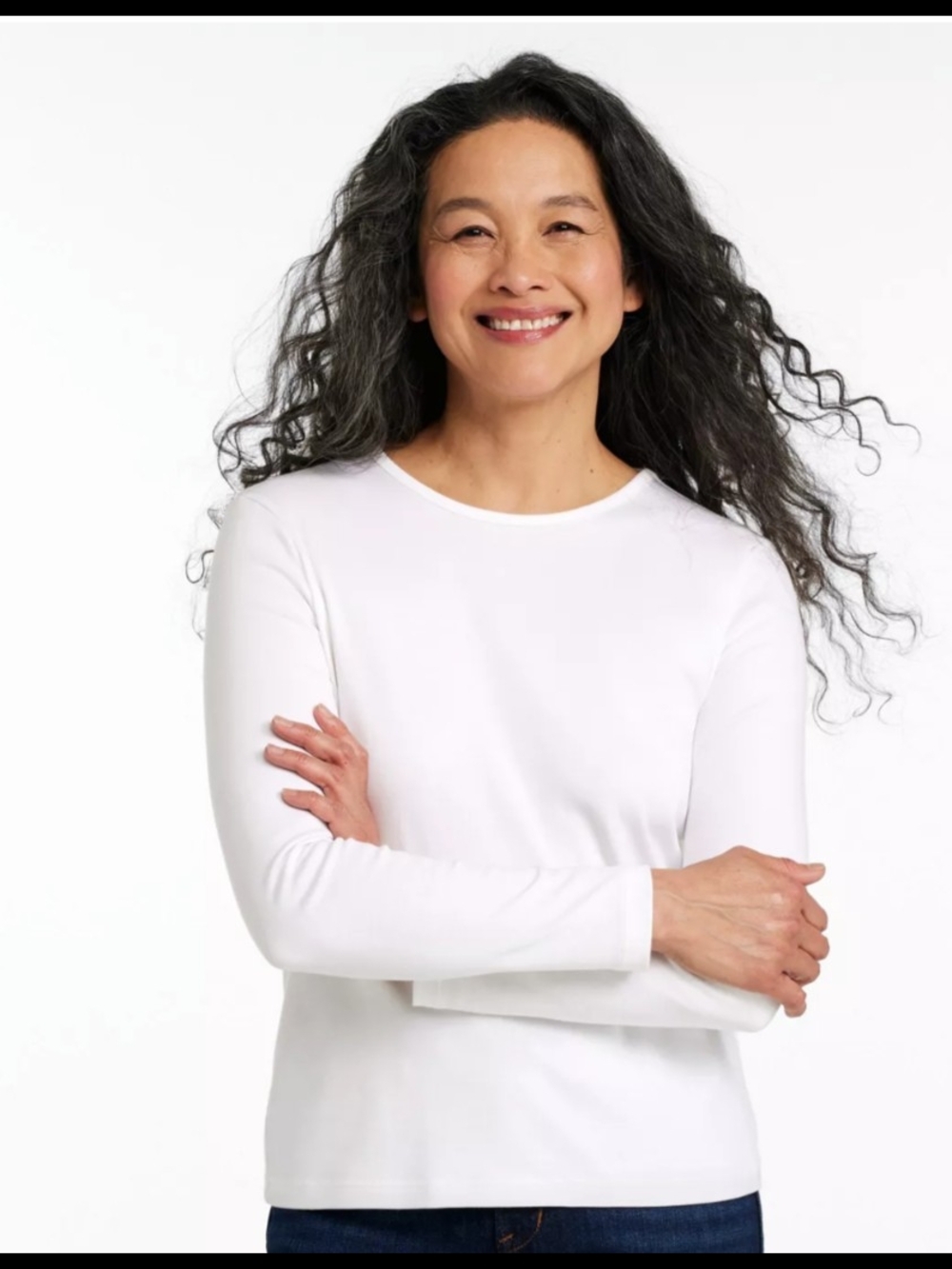 L.L. Bean Women’s Pima Cotton Long Sleeve Crewneck Tee in White